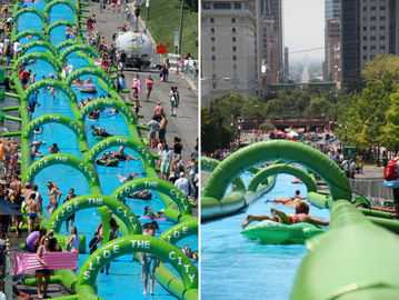 Message publicitaire durable gonflable géant drôle de PVC de glissière d'eau du vert 300m longtemps