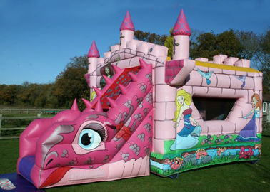 Logo imprimant le château combiné gonflable rose de rebond et de glissière de conte de fées pour des enfants
