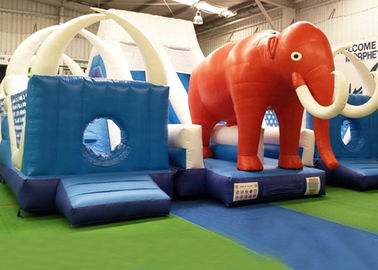Glissière gonflable géante bleue et rouge de la CE, d'EN14960 du monde d'éléphant de videur pour des enfants