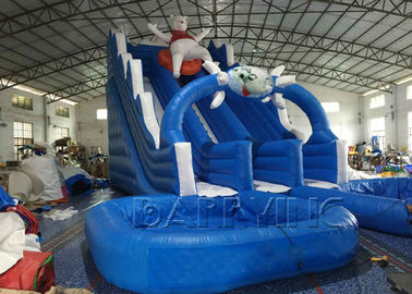 Glissière gonflable commerciale d'ours paresseux bleu avec la piscine, glissière d'eau gonflable géante