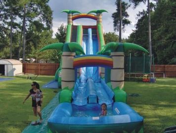Doubles glissement et glissière gonflables bleus et verts avec la piscine 30 Foott grand pour le parc