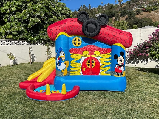 Chambre gonflable de Disney Mickey Mouse Funhouse Outdoor Bounce de videur de PVC de 0.55mm avec la glissière