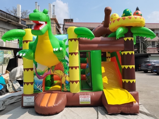 Château plein d'entrain gonflable fait sur commande avec la Chambre de rebond de thème de dinosaures de glissière pour des enfants
