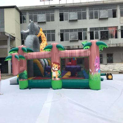 Château sautant de parc d'attractions gonflable de thème de jungle de terrain de jeu avec la glissière
