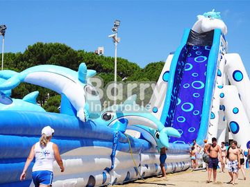 Glissières gonflables énormes de dauphin d'eau de taille adulte gonflable géante animale bleue de glissière
