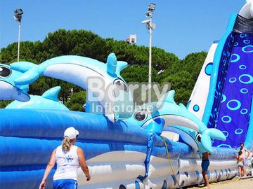 Glissières gonflables énormes de dauphin d'eau de taille adulte gonflable géante animale bleue de glissière