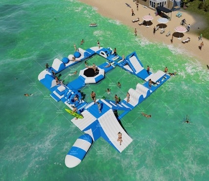 La famille de parcs aquatiques de flottement gonflable de parcs aquatiques de bâche d'OEM flottent l'île d'explosion