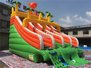 Glissière d'eau gonflable de double de dinosaure de PVC pour la piscine avec le lit d'atterrissage
