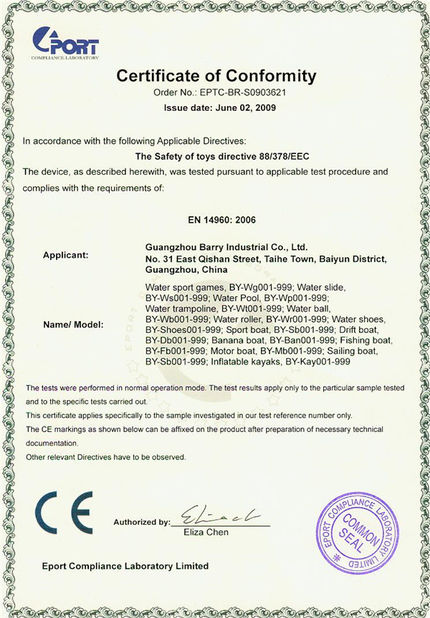Chine Guangzhou Barry Industrial Co., Ltd certifications