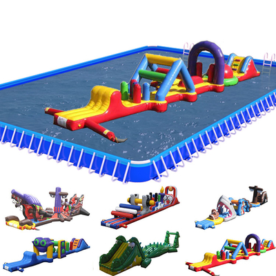 Cours d'obstacles gonflables en PVC sur l'eau en piste unique Aqua Run avec toboggan pour enfants et adultes