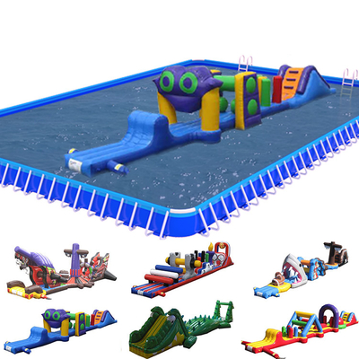Cours d'obstacles gonflables en PVC sur l'eau en piste unique Aqua Run avec toboggan pour enfants et adultes