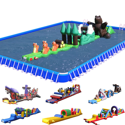 Cours d'obstacles gonflables en PVC sur l'eau en piste unique Aqua Run avec toboggan pour enfants et adultes