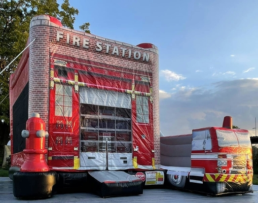 OEM ODM 3 en 1 station de pompiers maison de rebond avec piscine saut à l' élastique château de saut à l' élastique obstacle pour les enfants
