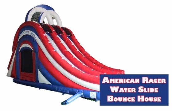 Amusement intérieur / extérieur et jouer Amérique 3 voies de glissement d'eau bounce maison combo avec escalier derrière