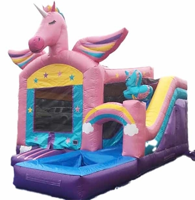 OEM / ODM Unicorn Bounce House avec petit toboggan et piscine en PVC et personnalisable