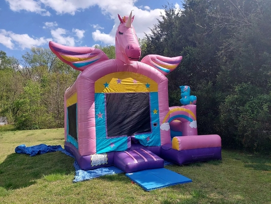 OEM / ODM Unicorn Bounce House avec petit toboggan et piscine en PVC et personnalisable