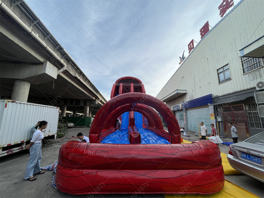 Fabrique personnalisée commercial Red Giant Water Slide Excitant gonflable Slip N Fly Zip Line Jeu de sport