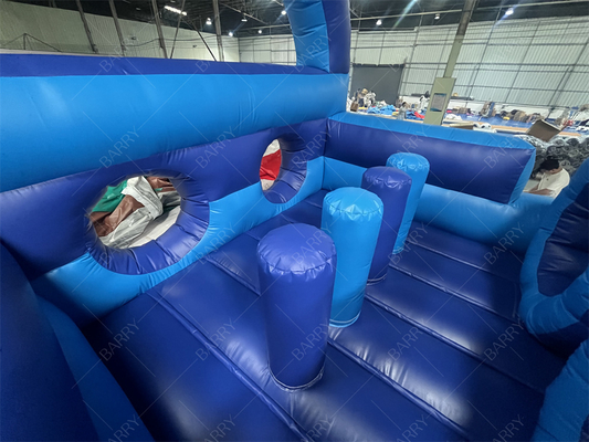 Commercial Blue Modern Bounce House Course d'obstacles gonflables avec glissement pour adultes enfants