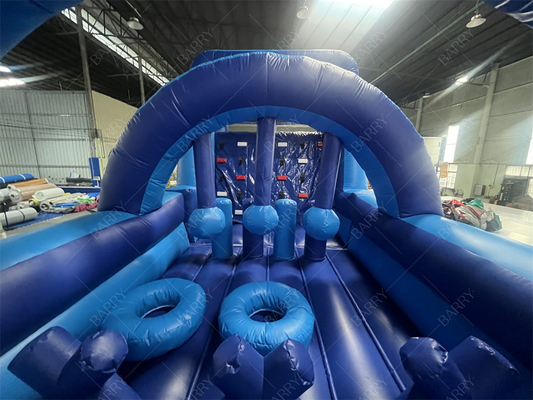 Commercial Blue Modern Bounce House Course d'obstacles gonflables avec glissement pour adultes enfants