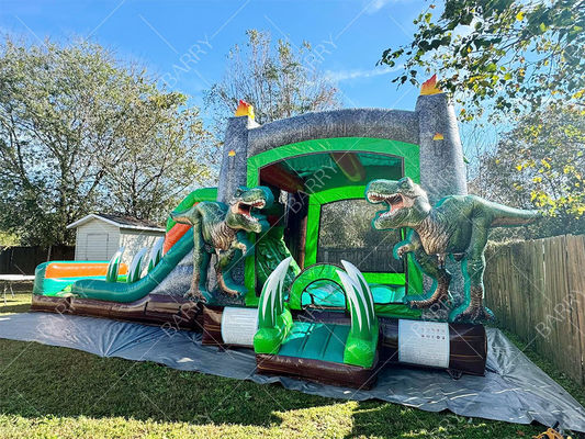 Dinosaure T-Rex Glisse gonflable à l'eau Maison de rebond Combo Bouncer gonflable Château de saut