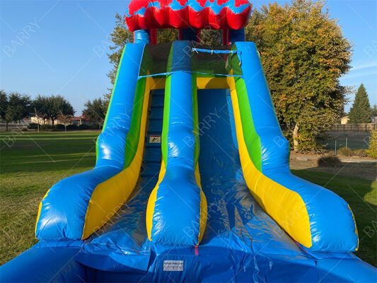 Rainbow Themed Inflatable Water Slide with Pool, Kids Outdoor Colorful Water Play Equipment with Ball Pit