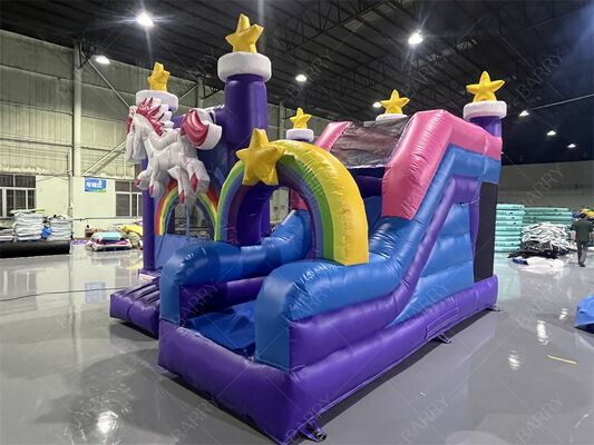 Château gonflable licorne de qualité commerciale avec toboggan, thème arc-en-ciel et étoiles, combo gonflable pour fêtes et événements pour enfants