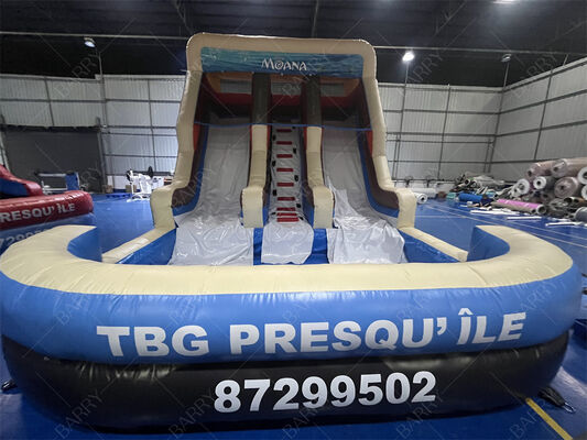 Toboggan gonflable à double voie sur le thème de Moana, qualité commerciale, avec piscine