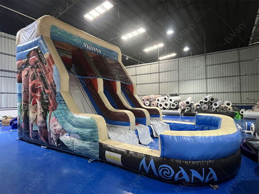 Toboggan gonflable à double voie sur le thème de Moana, qualité commerciale, avec piscine