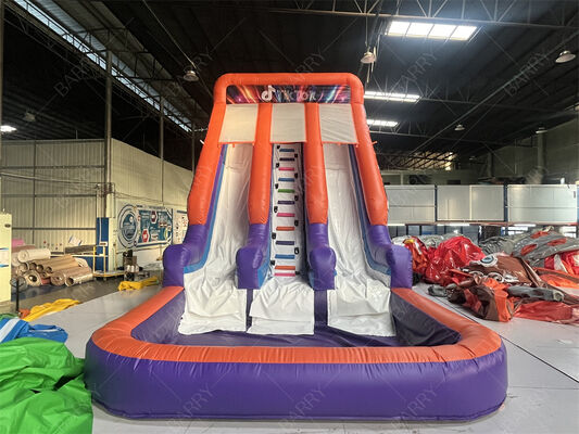 Glissade Gonflable Double Piste de Qualité Commerciale avec Piscine, Thème Néon/TikTok Tendance, Glissade Sèche/Humide pour Locations de Fêtes et Événements Système de Jeu pour Enfants