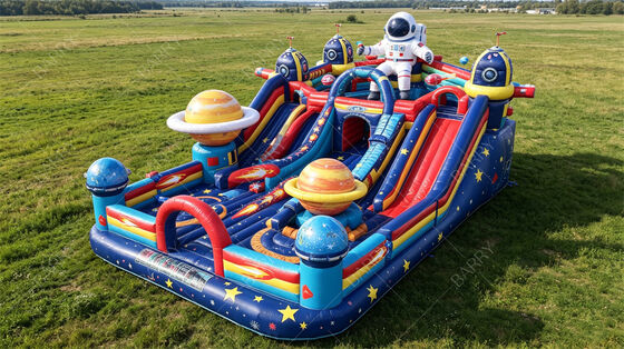 Un terrain de jeu gonflable pour astronautes de l'espace extra-atmosphérique. Un parc éducatif sur le thème du rebond avec des diapositives planétaires. Un PVC commercial pour les événements familiaux et les activités scolaires.