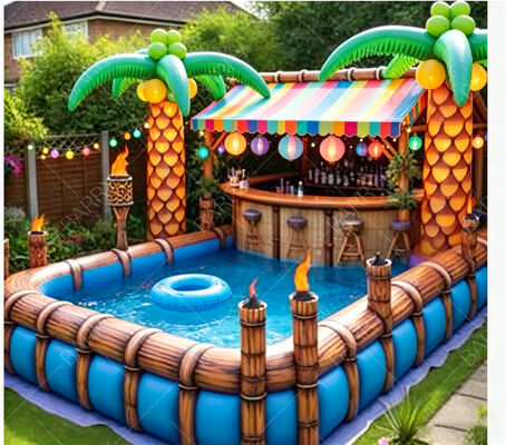 Bar de piscine flottant gonflable Tropical Tiki – Station de fête Luau ultime dans le jardin