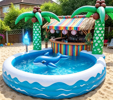 Bar de piscine flottant gonflable Tropical Tiki – Station de fête Luau ultime dans le jardin