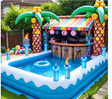 Bar de piscine flottant gonflable Tropical Tiki – Station de fête Luau ultime dans le jardin