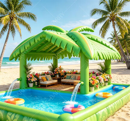 Bar de piscine flottant gonflable Tropical Tiki – Station de fête Luau ultime dans le jardin