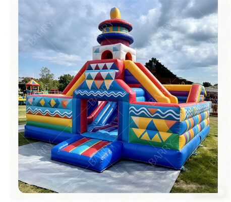 Château gonflable à rebond géométrique de carnaval avec doubles toboggans