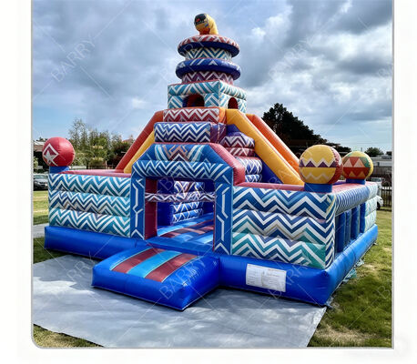 Château gonflable à rebond géométrique de carnaval avec doubles toboggans