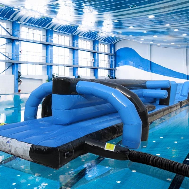 Cours d'obstacles gonflable pour jouets d'eau pour piscine 13M Noir et bleu Twin Track Pool gonflable Aqua Run