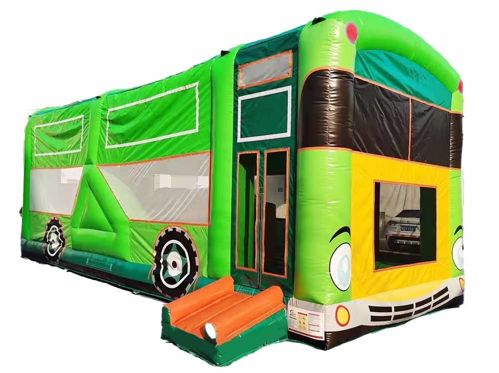 Commercial Adultes Enfants Pastel Fête Bus scolaire Bounce House Avec petit toboggan et parcours d'obstacles