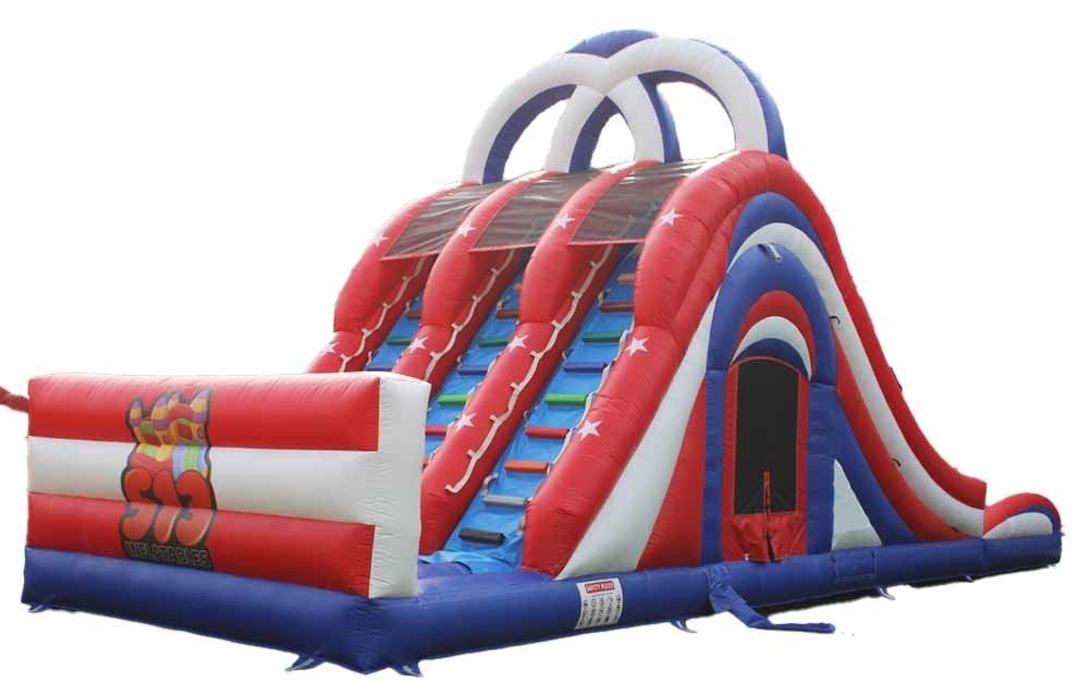 Amusement intérieur / extérieur et jouer Amérique 3 voies de glissement d'eau bounce maison combo avec escalier derrière