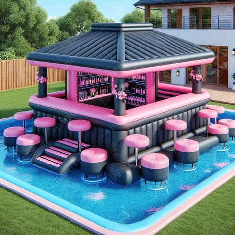 Bar de piscine flottante rose portable étanche à l'air Bar de loisirs Plateforme de fête Bar gonflable piscine à eau