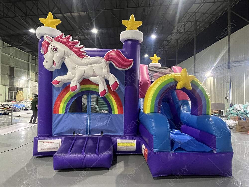 Château gonflable licorne de qualité commerciale avec toboggan, thème arc-en-ciel et étoiles, combo gonflable pour fêtes et événements pour enfants