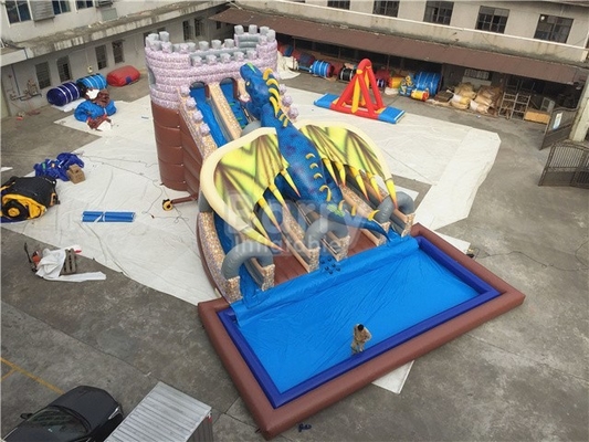 Matériel industriel de bâche de PVC de Dragon Inflatable Water Slide 15X11X8M 0.9mm