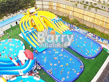 Parc aquatique gonflable de bande dessinée de Spongebob grande capacité avec la glissière de 2 piscines/3 ruelles